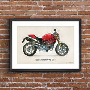 Ducati Monster 796 - 2011, art sketch poster [no frame]