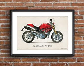 Ducati Monster 796 - 2011, art sketch poster [no frame]