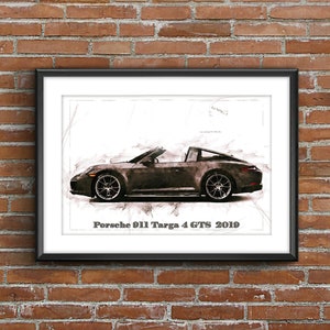 Porsche 911 Targa 4 GTS (2019), poster schizzo artistico [senza cornice]