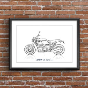 BMW R Nine T、アートスケッチポスター[フレームなし]