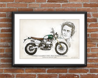 Triumph Scrambler 1200 - Steve McQueen Edition [Any S/N you want], art sketch poster [no frame]