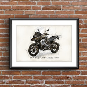 BMW R 1250 GS Adventure Kalamata Metallic Matte - 2020, art sketch poster [no frame]