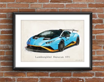 Lamborghini Huracan STO, art sketch poster [no frame]