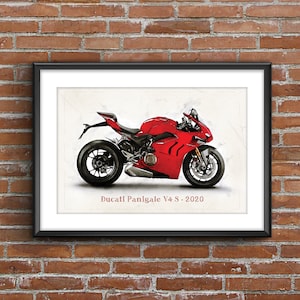 Ducati Panigale V4 S - 2020, pôster de esboço artístico [sem moldura]