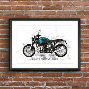 BMW R nineT /5 (2020), poster schizzo artistico [senza cornice]