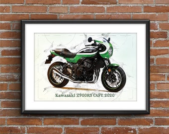 Kawasaki Z900RS CAFE 2020, art sketch poster [no frame]