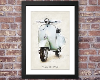 Vespa 50 - 1963, art sketch poster [no frame]