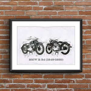 BMW R 24 (1948 - 1950)、アートスケッチポスター[フレームなし]