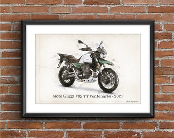 Moto Guzzi V85 TT Centenario - 2021, art sketch poster [no frame]