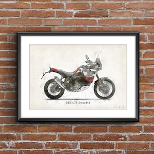 Ducati DesertX - 2 cores - 4 vistas laterais - Conjunto, pôster de esboço de arte [sem moldura]