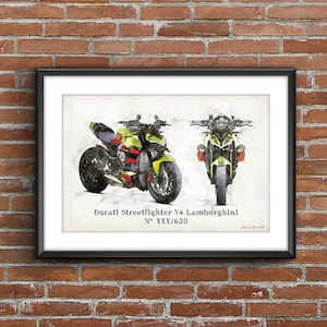 Ducati STREETFIGHTER V4 Lamborghini 2 motos, pôster de esboço de arte [sem moldura] (envie-me o número de série)
