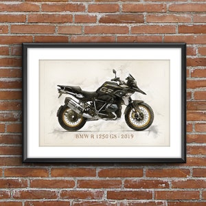 BMW R 1250 GS - 2019 - ゴールドリム、アートスケッチポスター[フレームなし]