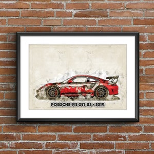 PORSCHE 911 GT3 RS (2019), art sketch poster [no frame]