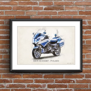 BMW R 1250 RT - POLIZEI、アートスケッチポスター[フレームなし]