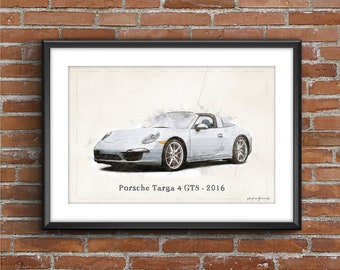 Porsche Targa 4 GTS - 2016, art sketch poster [no frame]