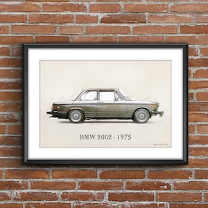 BMW 2002 - 1975, art sketch poster [no frame]