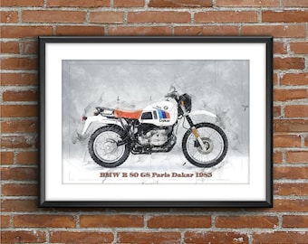 BMW R80GS Paris Dakar (1985), art sketch poster [no frame]