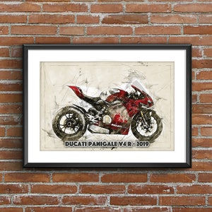 Ducati Panigale V4 R - 2019, pôster de esboço artístico [sem moldura]