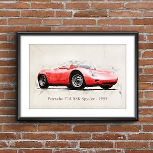 Porsche 718 RSK Spyder 1959, art sketch poster [no frame]