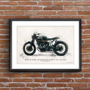 BMW R100RS スクランブラーシリーズ“NO.001/003 by NCT モーターサイクルズ、アートスケッチポスター[フレームなし]