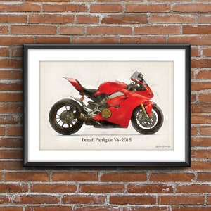 Ducati Panigale V4 - 2018, pôster de esboço artístico [sem moldura]