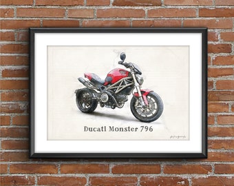 Ducati Monster 796, art sketch poster [no frame]