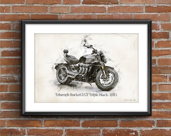 Triumph ROCKET 3 GT Triple Black 2021, art sketch poster [no frame]
