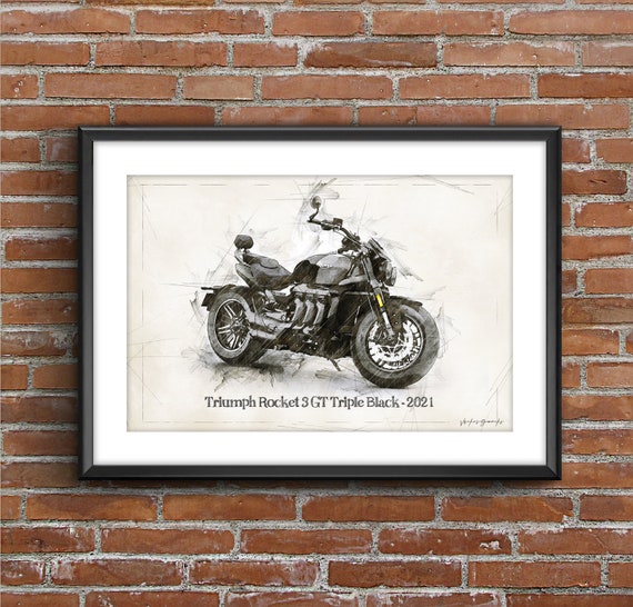 Triumph ROCKET 3 GT Triple Black 2021 Art Sketch Poster no Frame