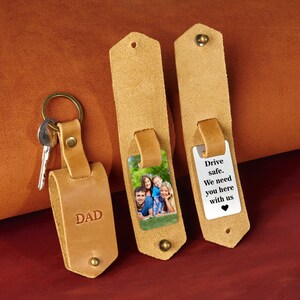 Leren fotosleutelhanger, herencadeau, leren fotosleutelhanger, sleutelhanger cadeau paar, cadeau sleutelhouder foto, sleutelhanger jubileumcadeau