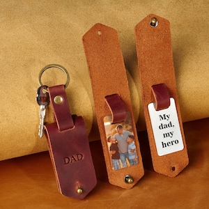 Menscadeau, cadeau vader sleutelhanger, lederen foto sleutelhanger cadeau, herenaccessoire cadeau, herenlederen cadeau, vadersleutelhanger, jubileumcadeau