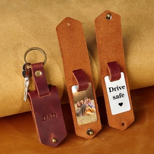 Leren fotosleutelhanger cadeau, herencadeau, leren fotosleutelhanger, leren fotosleutelhanger, leren fotosleutelhanger cadeau voor hem