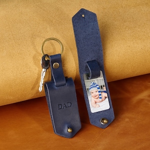 Vaderdagcadeau heren, leren fotosleutelhanger cadeau, gepersonaliseerd aandenken, herdenkingscadeau voor vader, fotocadeau sleutelhouder jubileum