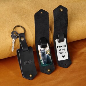 Cat photo keychain, leather photo keychain, cat loss photo keychain, cat key holder gift, cat photo key fob, leather picture key tag