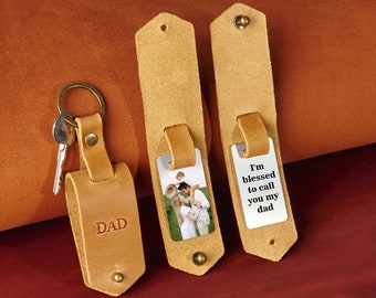 Custom photo keychain for men, Fathers day mens gift,, custom photo keyring, personalised leather keychain with photo for your best dad