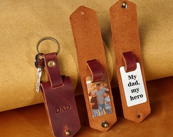 Mensgift, dad keychain gift, leather photo keychain gift, mens accessory gift, man leather gift, father key fob, anniversary gift