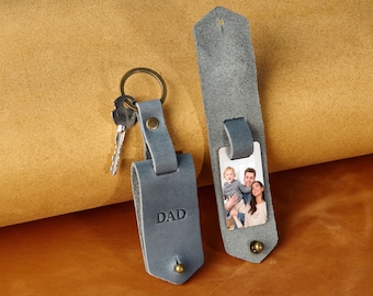 Custom photo keychain for men, Fathers day mens gift, custom leather keyring, personalized key holder, picture key fob, personalized gift