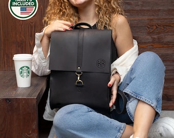 Custom women backpack for work personalized, leather laptop bag, rucksack for women, leather gift for her, casual backpack for wife