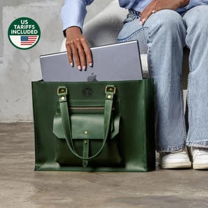 Grüne Leder Aktentasche für 13-14-15-16 zoll, Leder Aktentasche, Umhängetasche mit Reißverschluss und Gurt für 15-16"