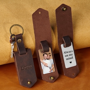 Cadeau herenaccessoire, leren fotosleutelhangercadeau, fotosleutelhanger heren, sleutelhanger cadeau vriendje, sleutelhangercadeau, aangepast cadeau voor mannen