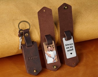 Men accessory gift, leather photo keychain gift,mens photo keyring, boyfriend keychain gift, keychain gift, custom gift for men