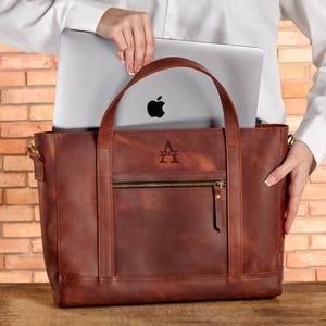 Large tote bag, custom leather laptop bag for her, womens gift engraved, anniversary gift for her, women leather bag for work