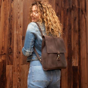 Personalized Leather Laptop Backpack, Custom Work Bag for Women, Engraved MacBook Rucksack, Monogram Purse, Leather Laptop Bag
