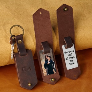 Aangepaste foto sleutelhanger, leren foto sleutelhanger, vaderdag foto sleutelhanger cadeau, gedenkteken sleutelhouder cadeau, leren sleutelhanger met foto