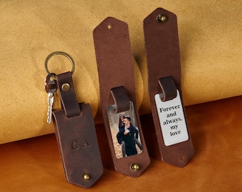 Custom picture keychain, leather photo keychain, Fathers day photo keychain gift, memorial key holder gift, leather key fob with photo