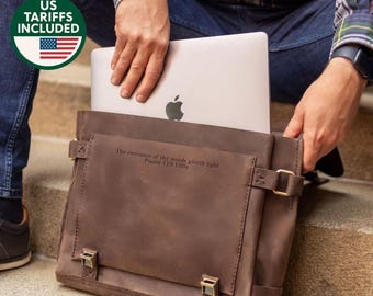 Personalized Leather Laptop Satchel, Custom Engraved Briefcase for Men, Fits MacBook 13–16”, Office or Daily Use