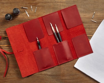 Pen sleeve pouch, pencil roll case, leather artist roll, pencil roll holder, travel art case roll, leather pencil bag, pencil organizer box