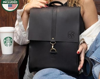 Rucksack for women, leather gift for her, custom women backpack for work personalized, leather laptop bag, casual backpack for wife