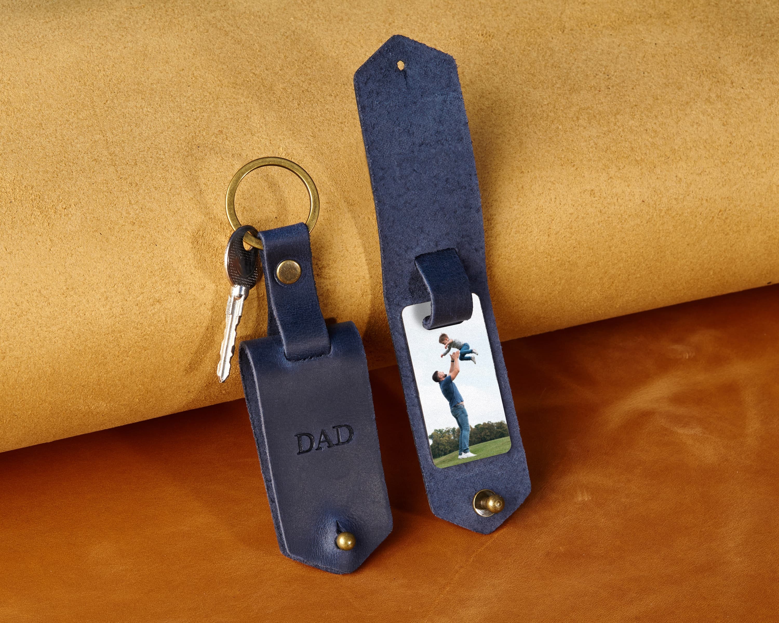 Mens Anniversary Gift, Leather Photo Keychain, Leather Photo Keyring ...