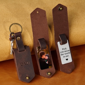 Herencadeau, herenaccessoire, fotosleutelhangercadeau, leren sleutelhanger herencadeau, aangepaste leren sleutelhanger, fotosleutelhanger, aandenken