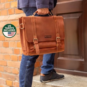 Leather business briefcase for man, mens leather laptop bag, briefcase with custom logo, leather messenger bag, leather shoulder bag for him